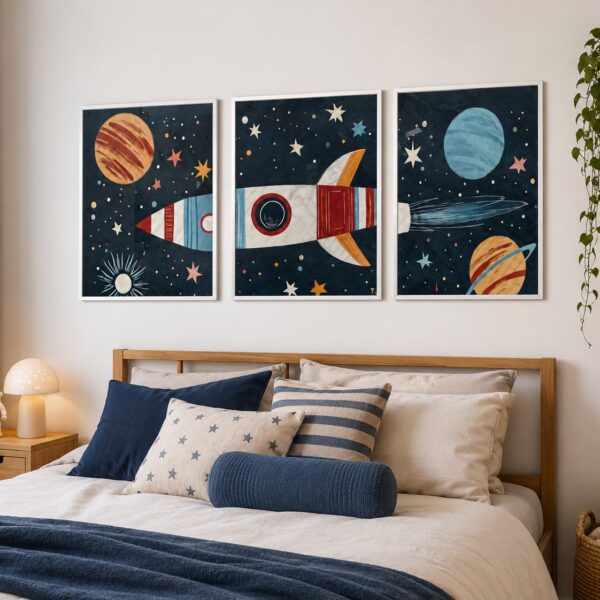 Cuadro decorativo infantil 40x50 cohetes